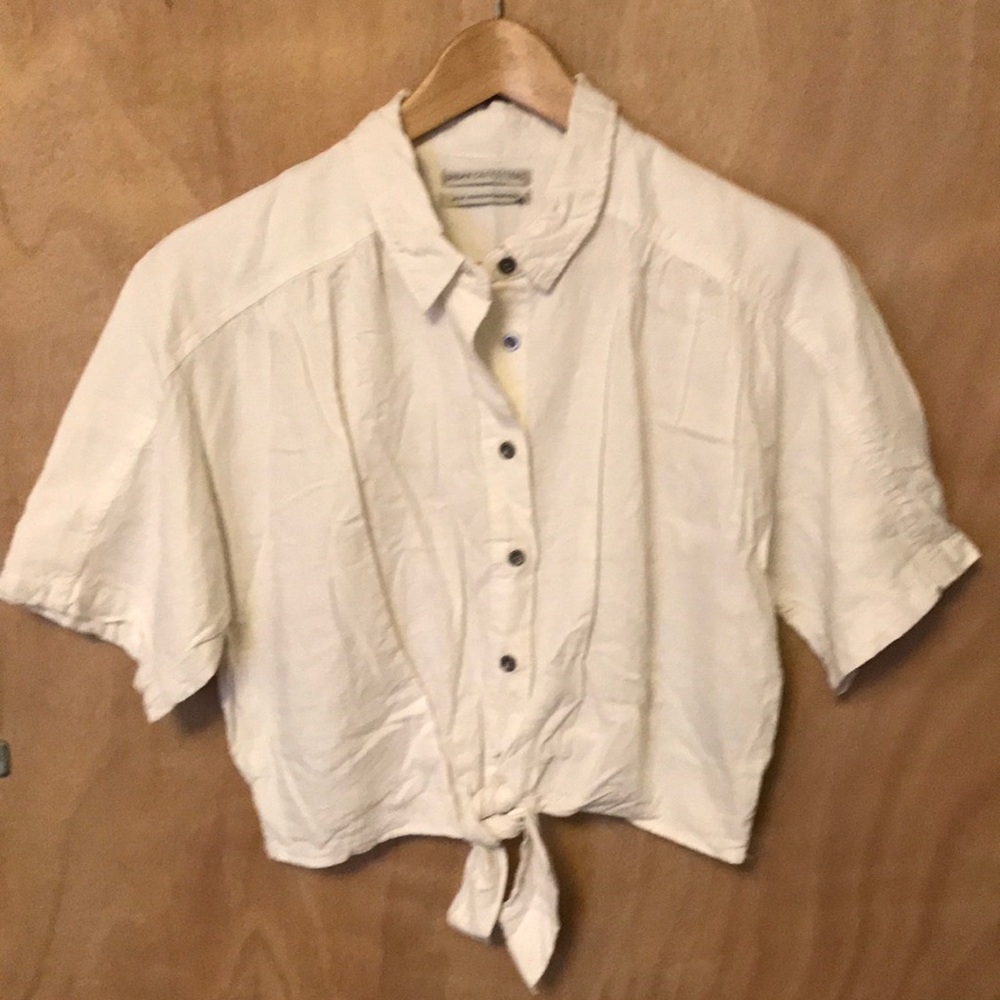 Urban Outfitters Crop Linen Tie Front Button Down